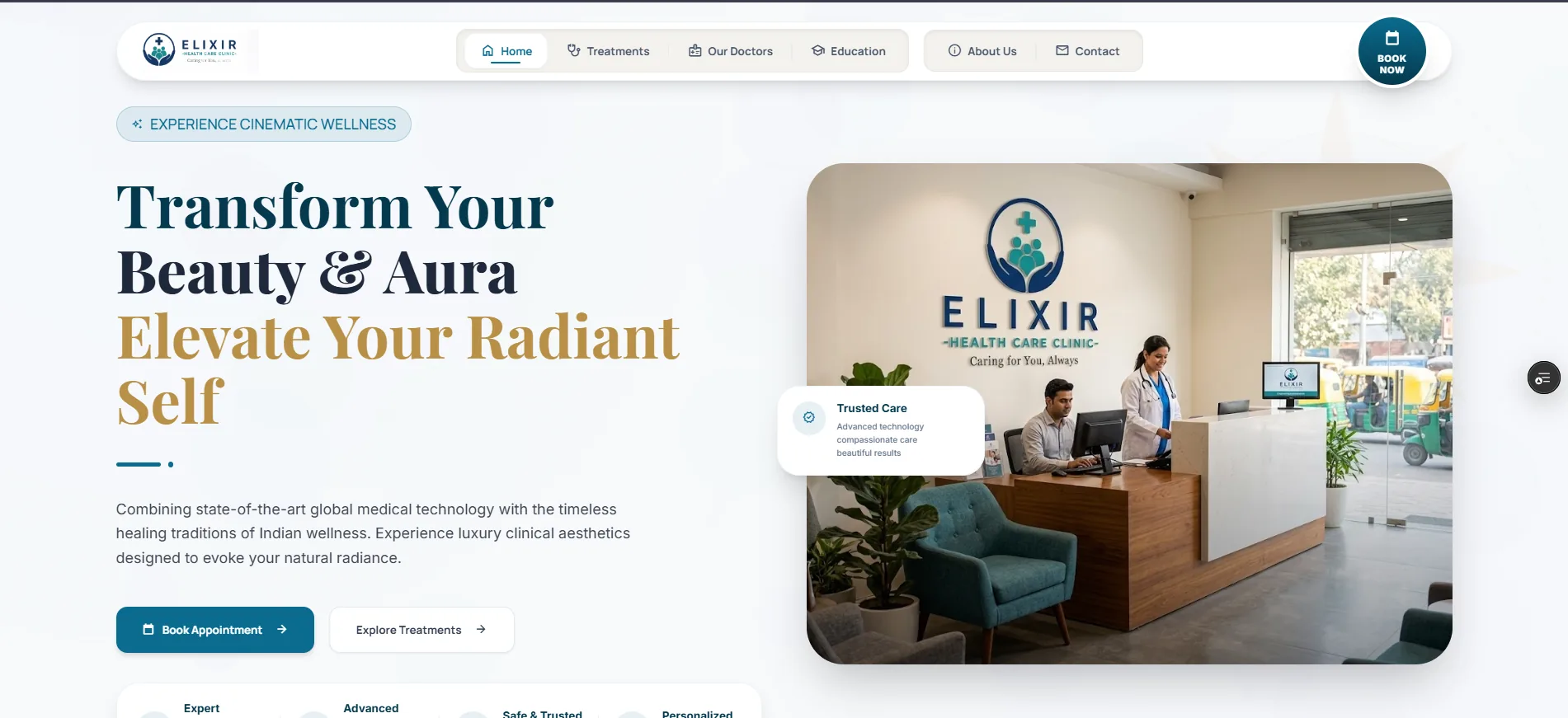 Elixir Clinic healthcare website homepage built by Deepak Choudhary