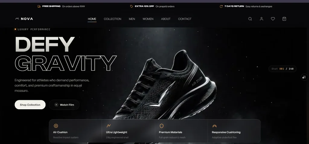 Nova footwear e-commerce website built by Deepak Choudhary