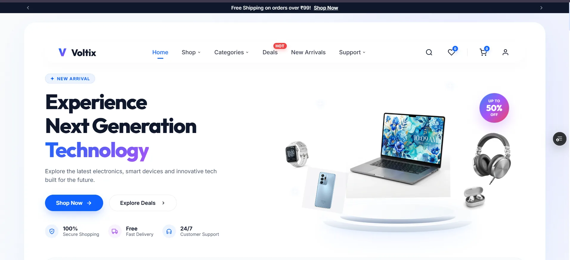 Voltix electronics e-commerce website built by Deepak Choudhary